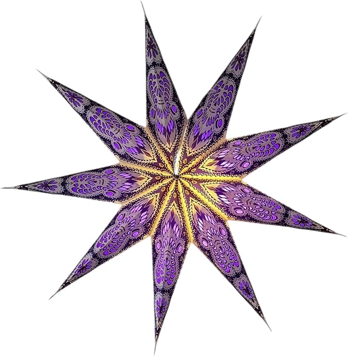 Lantern Lampshade 9 Pointed Paper Star Light Shades Large 60cm Star Hanging Decorations for Christmas Wedding Home Decoration Birthday Party (Glitter Purple)