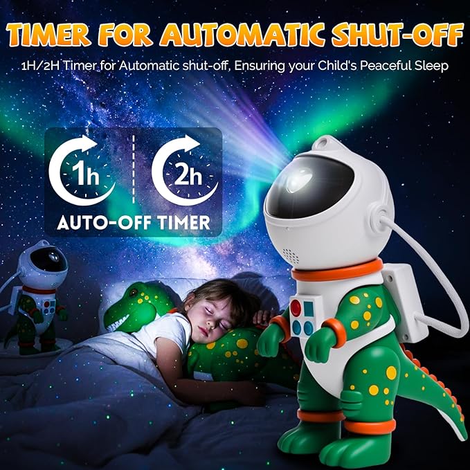 Dinosaur Astronaut Galaxy Star Projector Night Light, 8 in 1 LED Space Planetarium Lamp, 360° Rotating with Remote & Timer, Kids Adults Bedroom Decor, Christmas Birthday Gifts (Green)