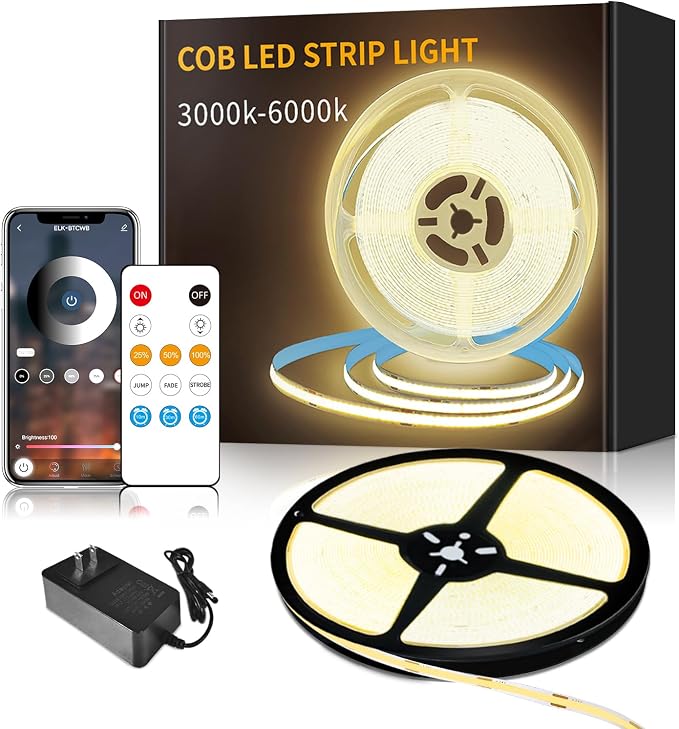 32.8ft COB LED Strip Lights DC 24V Dimmable 3000K Warm White | Flexible LED Tape Light for Bedroom, with Remote and app Control LED Tape Lights ,for DIY Home Decoratio