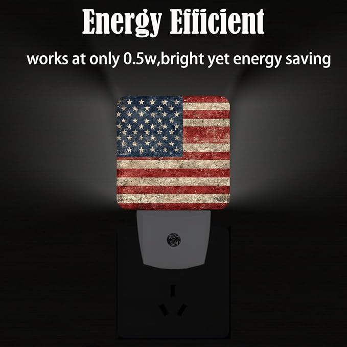 American Flag Night Light,Plug Into Wall for Boys Girls Bedroom Decorative Square Night Light Lamp 0.5w Sleep Friendly
