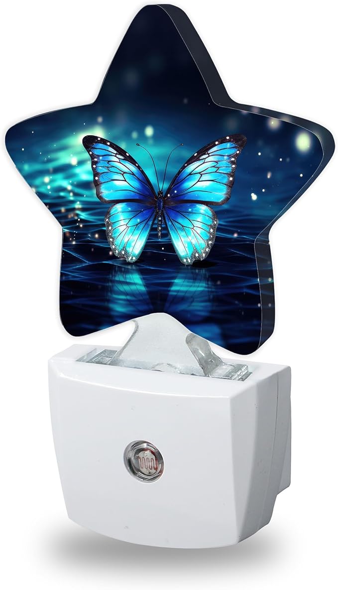 Night Lights Plug Into Wall Decorative,Blue Butterfly Nightlights for Kids Bedroom, Fantasy Energy Efficient Dusk-to-Dawn Sensor Sleep Friendly Lamp for Nursery Bathroom
