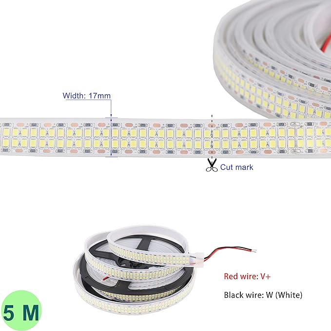 LED Strip Lights Cold White 6500K Double Row 2835 SMD DC 12V IP67 | 16.4ft/5M 2400LEDs Daylight Bright LED Tape Light Flexible Dimmable Ribbon Lamp Waterproof Outdoor for Truck Frame Lighting