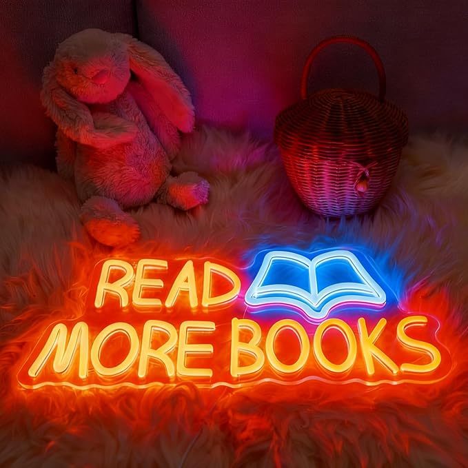 Read More Books Neon Signs for Wall Decor, Dimmable Book Classroom Neon Sign, Reading Book Club School Library Wall Decor, Book Lover Christmas Gifts for Teen Boys Girls 16.54 x 7.87 inch