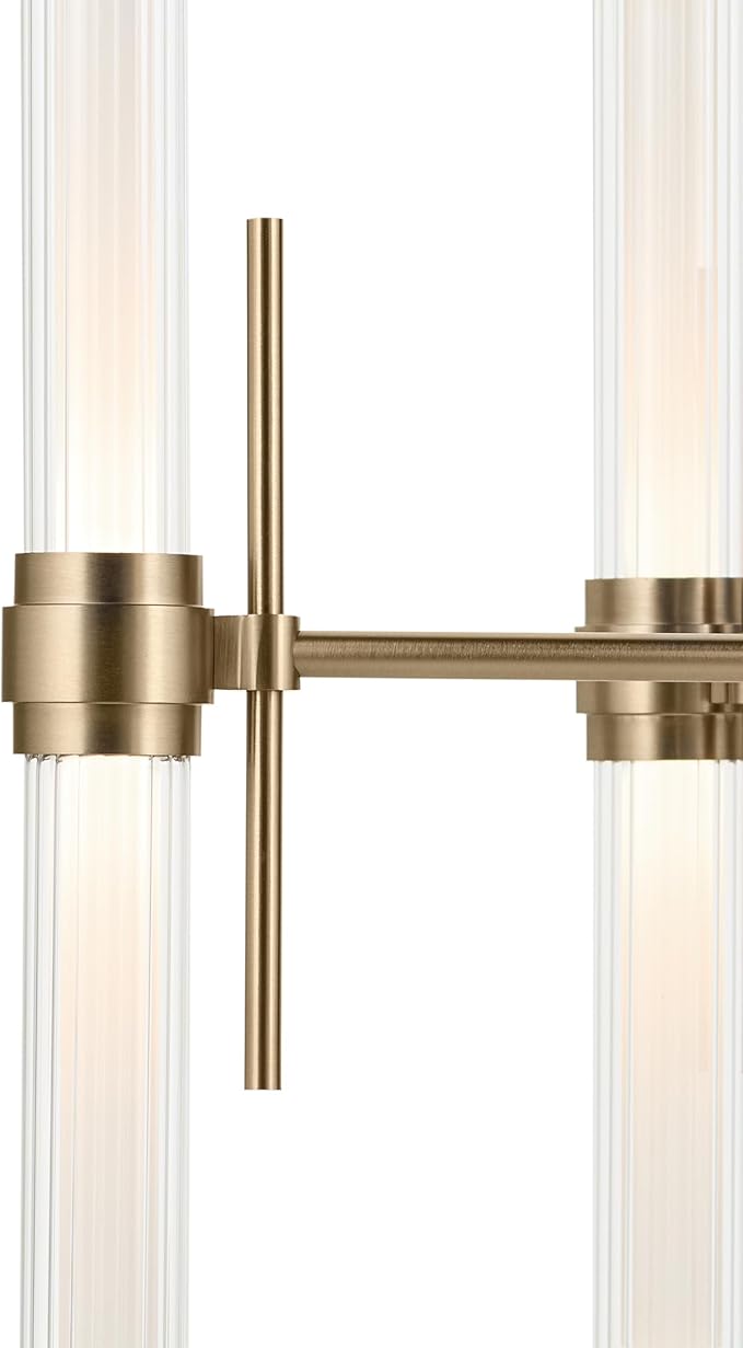 Kichler Riven LED 12-Light Chandelier with Clear Fluted Glass in Champagne Bronze, Sloped Ceiling Compatible, for Kitchen or Dining Room (17" x 33"), 52752CPZLED