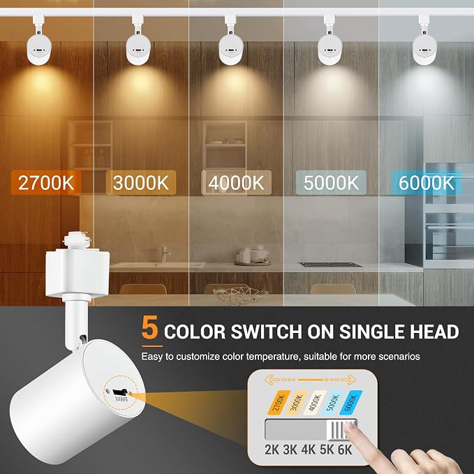 VANoopee 16-Pack 5-Color LED Track Lighting Heads H Type Track Light Heads Dimmable, 2000K 3000K 4000K 5000K 6000K Adjustable, Flicker Free CRI90+ 24° 10W 800lm, White