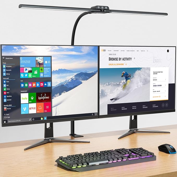 Desk lamp,Double Head LED Desk Lamp with Clamp,Architect Desk Lights for Home Office,Eye-Caring Desktop Office Lamp 4-Brightness 4-Color Table Lamp for Monitor Workbench Study Reading | Eye-Caring Desk Lights for Home Office Monitor Computer Workbench,...