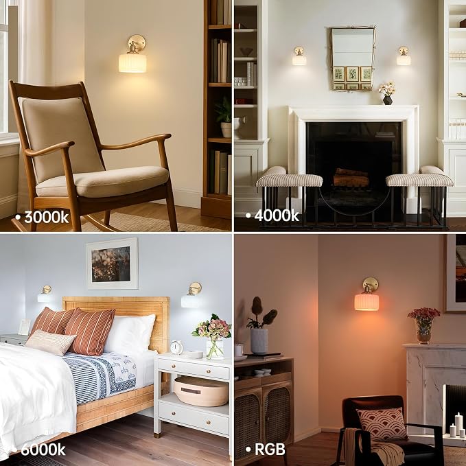 Shenmoyl Vintage Battery Operated Wall Sconce with White Striped Glass Lampshade 5000 mAh Rechargeable Battery Powered Wall Light with Remote Control for Bedside Bedroom Doorway