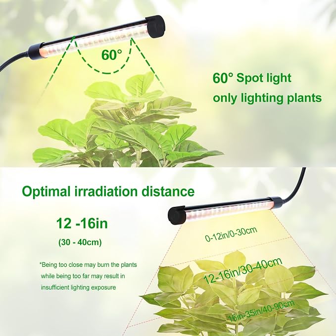 3Head Clip Grow Lights for Indoor Plant, Seed Starting, Bonsai, Full Spectrum Plant Grow Lamp, 4/8/12/16/20H Timer, 27 Watt Power Draw, NO Need Adapter, 360° Gooseneck