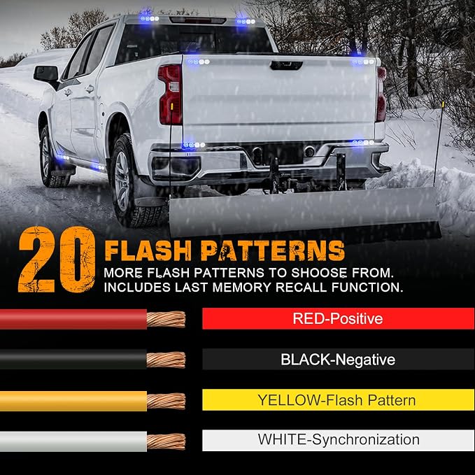 8PCS Sync Blue White Emergency Lights 32 LED Grill Strobe Lights | Front/Rear Grille Surface Mount Flashing Warning Safety Hazard Light for Vehicles Trucks, ATV, UTV, Motorcycle