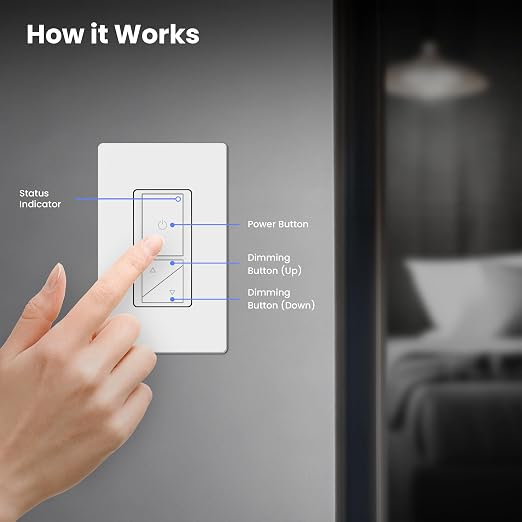 Feit Electric Dimmer Switch Remote, Wireless Smart Lighting Control, Push-Button Dimming, Beacon Control for Up to 4 Wired Dimmers, Battery-Powered (CR2032 Button Cell, 4-Year Life), DIM/Companion