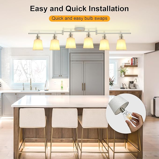 LTBLIGHT 6-Light Track Lighting Fixtures Ceiling, Flexibly Adjustable Spotlight with w/Linen Shade, E26 Lights Directional for Kitchen, Living Room, Commerce(Bulbs Not Included)