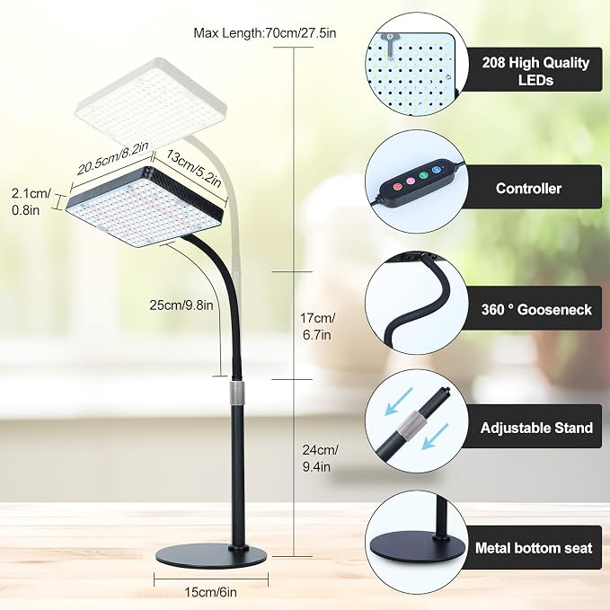 Tabletop Grow Lights for Indoor Plants 25 Watt, Bright Natural Sunlight Full Spectrum Plant Growing Lamps for Houseplants & Bonsai, 4/8/12/16/20H Timer Plant Light Auto On/Off Everyday