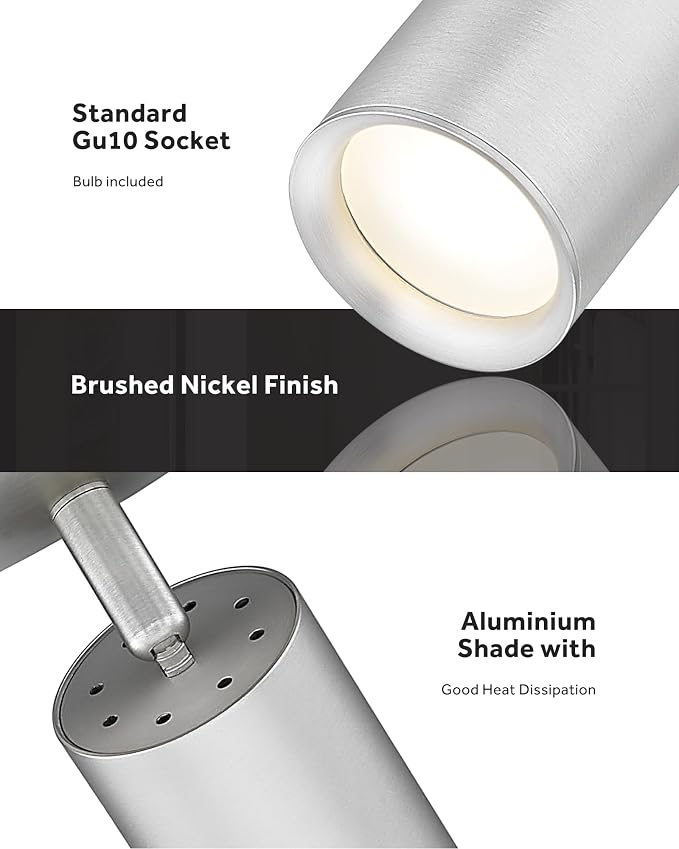 FEMILA 3 Light Track Lighting Kit, Brushed Nickel Round Ceiling Spotlight, 3000K Bulbs Included, LED Track Light for Living Room, Bedroom, Entryway, 4FS84F-3 BN