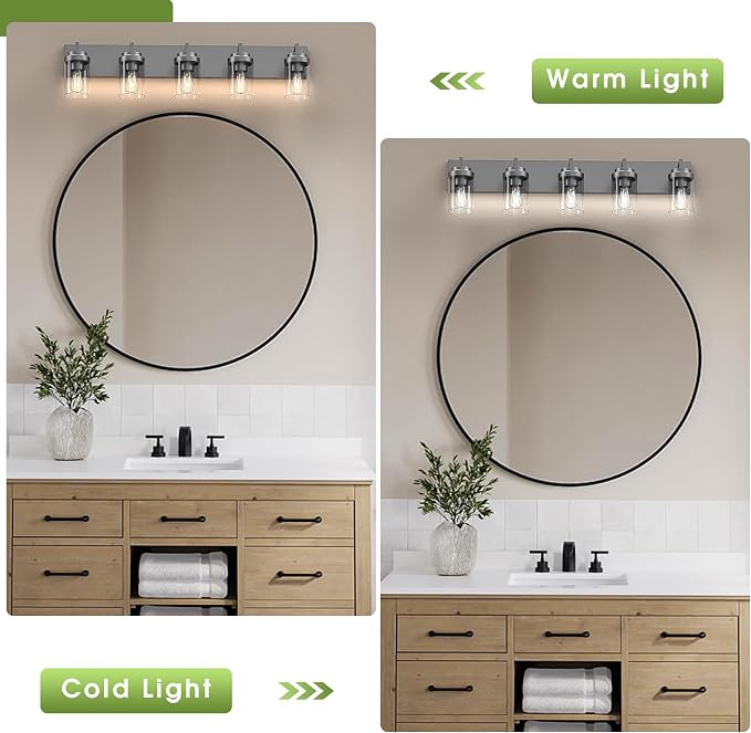 Modern 5-Light Black Bathroom Vanity Light with Clear Glass Shade, 37.4 x 4.7 x 6 inches