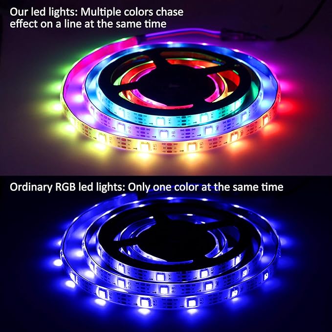USB LED Lights Strip 6.56ft Rainbow Chasing 5050 RGB Dream-Color Light with 17-Key Remote Control, Multiple Colors on One Line, Flexible LED Tape Light for Bedroom, TV, PC, Desk, Party Decoration