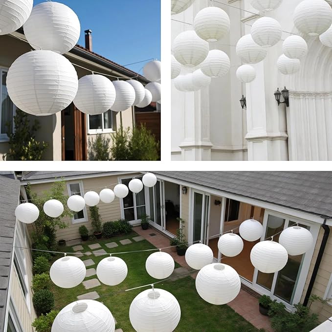 Chinese Paper Lanterns - Pack of 10, 12-Inch White Hanging Lights for Birthday Party Decorations, Ceiling Decor, Rainbow Classroom, Wedding, and Home Party