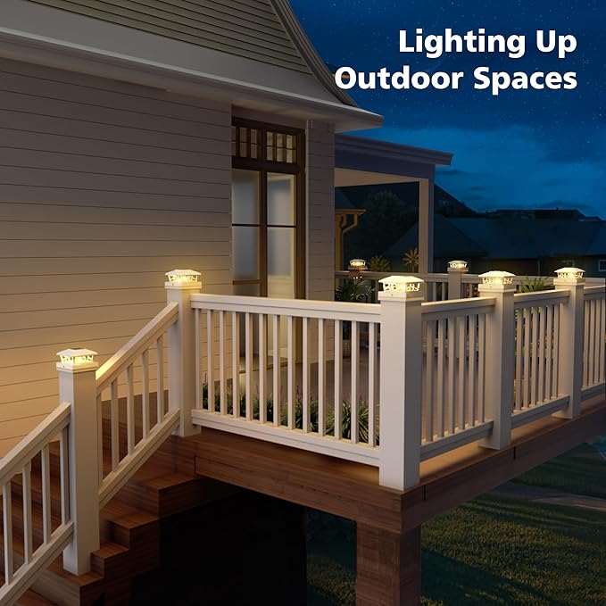 NIORSUN Solar Post Lights Outdoor, Fence Post Solar Lights Warm White Outdoor Waterproof Edison LED Bulbs Garden Patio Fence Deck Decor, 4x4 5x5 Wood Vinyl Post Cap Lights, White 6 Pack
