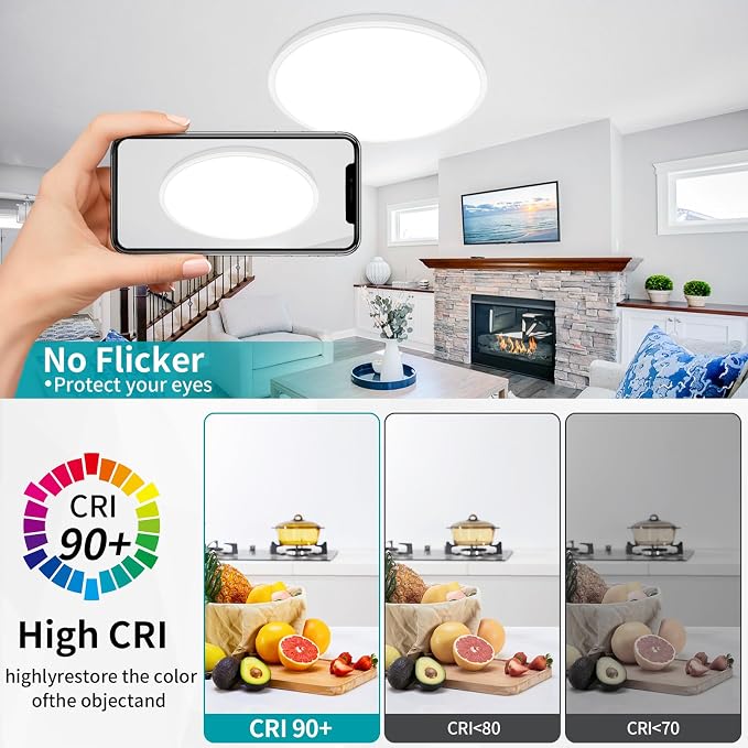 24'' Large Flush Mount Ceiling Light Fixture Dimmable with Remote Control | 56W 5600Lm, Ultra Thin, Modern, Round, White Led Ceiling Lamp for Kitchen Dining Room Bedroom Living Room Home Office