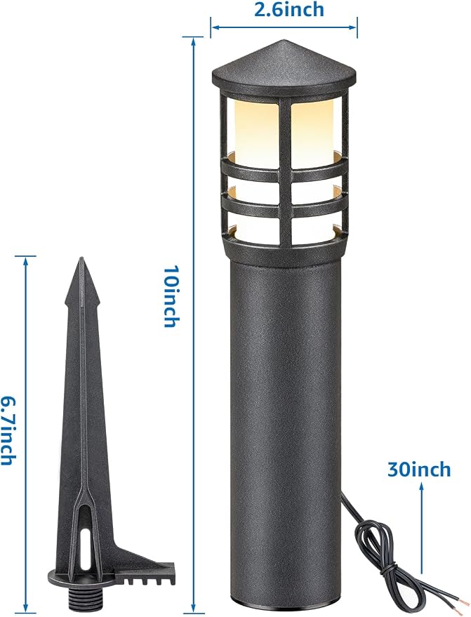 SUNVIE 8-Pack 3W LED Low Voltage Bollard Landscape Pathway Lights, Black | IP65 Waterproof, 3000K Warm White, 12-24V AC/DC, Aluminum, Outdoor Landscape Lighting for Walkway Garden Yard, with Connector