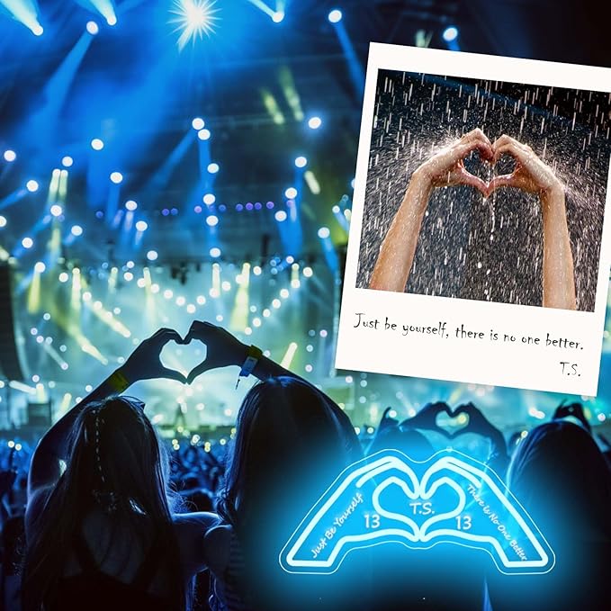 Heart Hands Neon Sign, Blue Room Decor, 15.75 inches Dimmable USB Powered Led Wall Art Decor, Music Merch Gifts for Girls Boys, Fans, Music Lover, Party, Christmas, Birthday(Blue with Inspired Words）