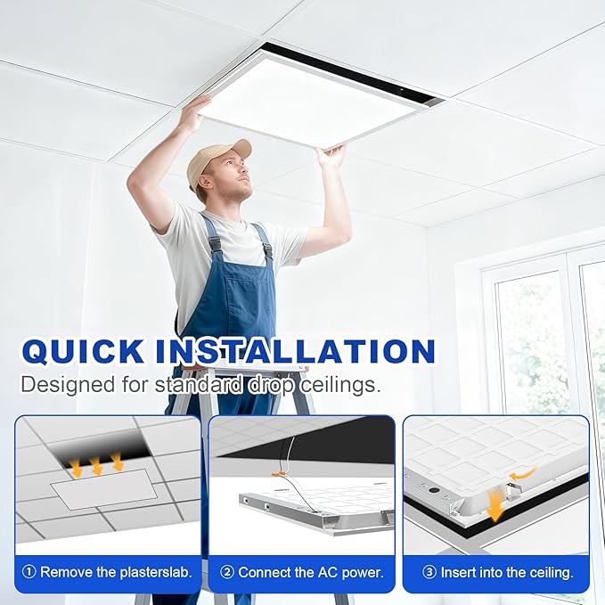 JESLED 6Pack 2x2 led Flat Panel Light, 6000LM, Drop Ceiling Lights Fixture for Office Kitchen Basement Laundry, 15W/20W/25W/30W/40W Selectable, 5CCT Switchable, 0-10V Dimmable, DLC ETL Listed