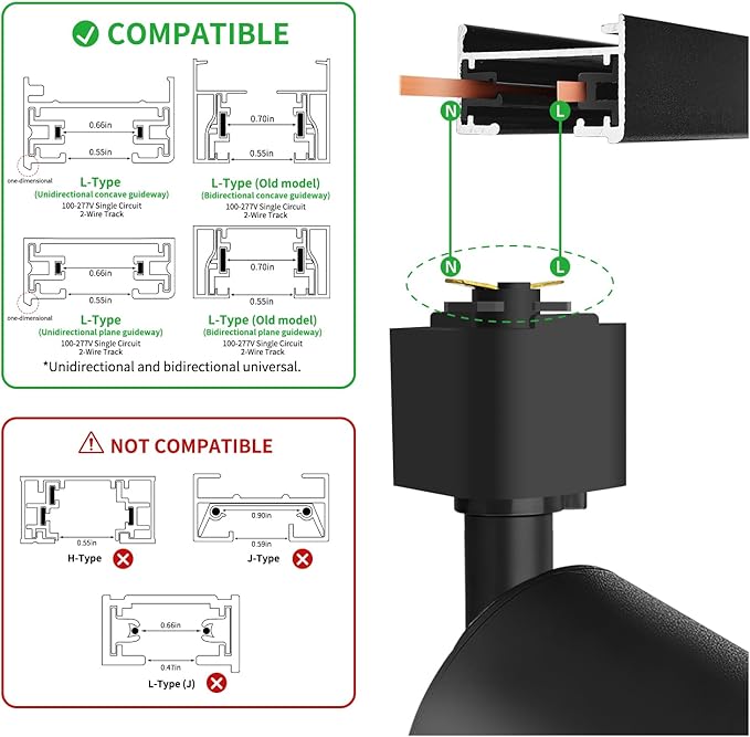10W LED Track Light Heads L-Type Adjustable Ceiling Spotlights, 3000K/4000K/5700K, Flicker-Free CRI90+ (6-Pack) Black Track Light Fixtures for Accent, Task & Art Lighting