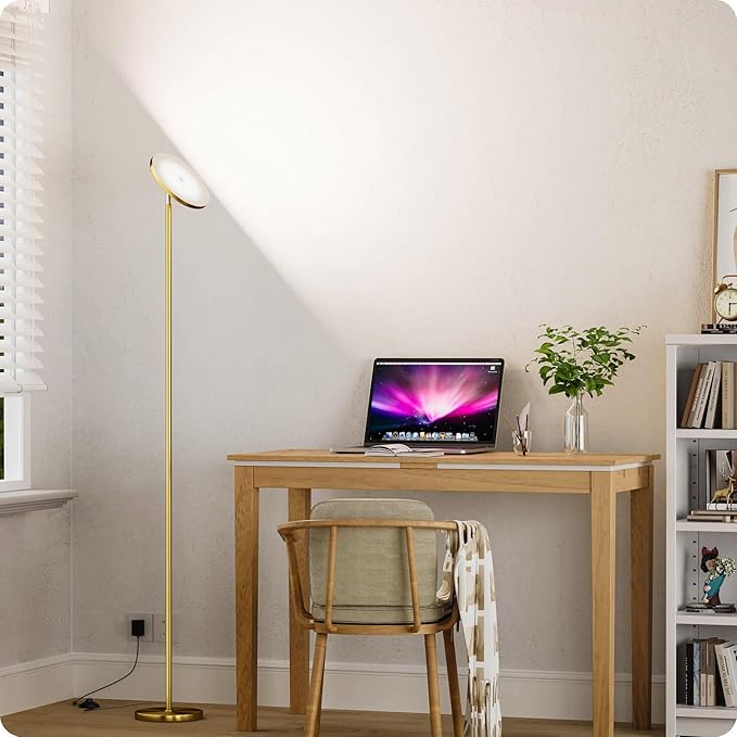 Dimmable Floor Lamp with Remote，Floor Lamps for Living Room Bedroom Office，Adjustable Brightness (10%-100%) and Color Temperature (3000k- 6000k)，Standing Lamp Tall Lamp with Foot Switch (Gold)