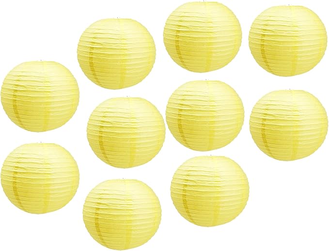 Mudra Crafts Yellow Paper Lanterns Wedding Party Decorations - 12 in 10 Round Hanging Ceiling Lanterns, 10 Pack, Decorative Lamp Shades
