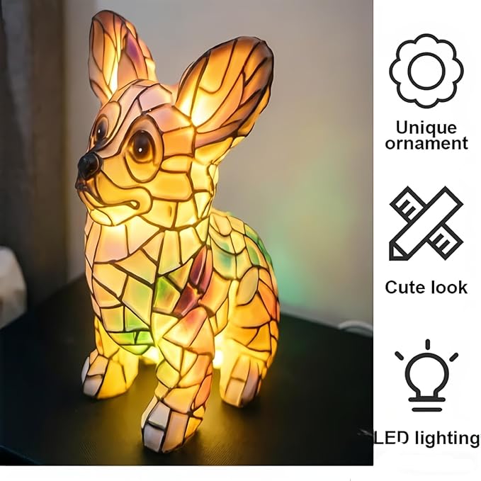 Corgi Dog Table Lamp, 2026 New Series Art Lamp, Dyed Resin Vintage Dog Lamp, Resin Bedside Table Lamp, Cute Pet-Themed LED Lamp, Suitable for Bedroom, Cozy Animal Night Light(Corgi)