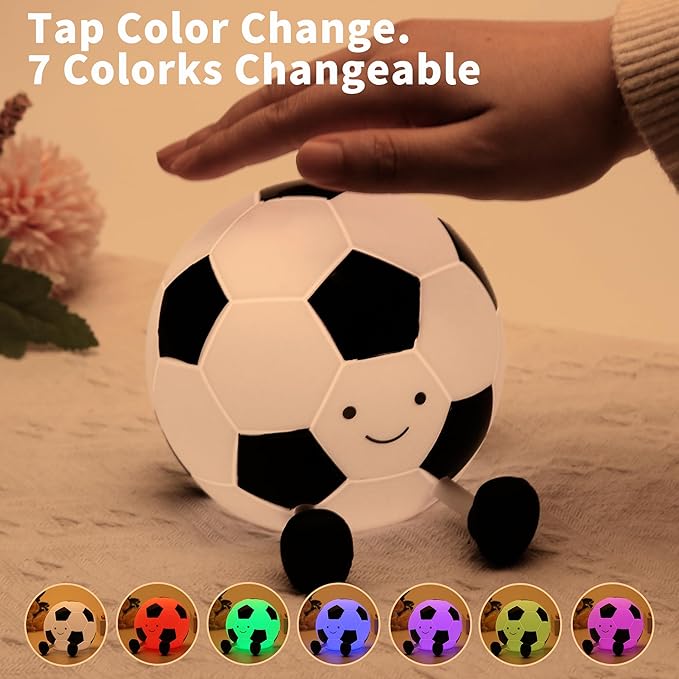 Soccer Silicone Night Light for Kids,Cartoon Soccer Lamp Squishy Silicone Baby Nursery Night Light with 7 Colors Change,Football Night Light for Home Decor,Birthday or Christmas Gifts