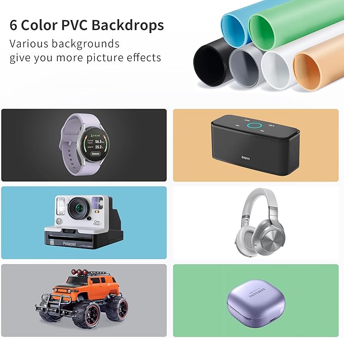 RALENO Photo Studio Light Box, 24''X24'' Large Light Tent, Photo Light Box Photography (65W | 156pcs LED | 5500K | 97CRI | 6 Color PVC Backdrops | DC Power Adapter) for Product Photography