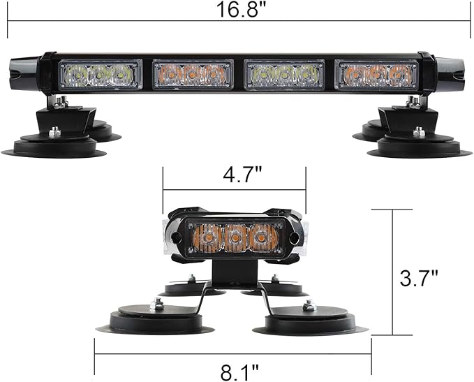 ASPL 16.8 Inch LED Strobe Flashing Light Bar, 26 Flashing Modes High Intensity Emergency Hazard Warning Beacon Lights with Magnetic Base for Car Trucks Trailer Roof Safety (Green White Green White)