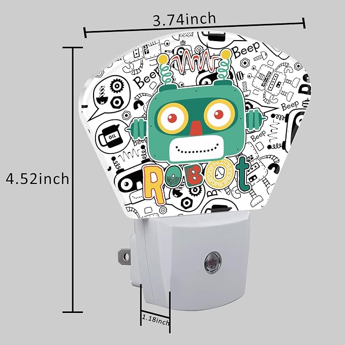 Funny Cartoon Robot Night Light for Kids, Robot LED Night Light Plug into Wall with Dusk to Dawn Sensor for Girls Boys Women Men Bedroom, Hallway, Kitchen, Bathroom, Stairs Decor