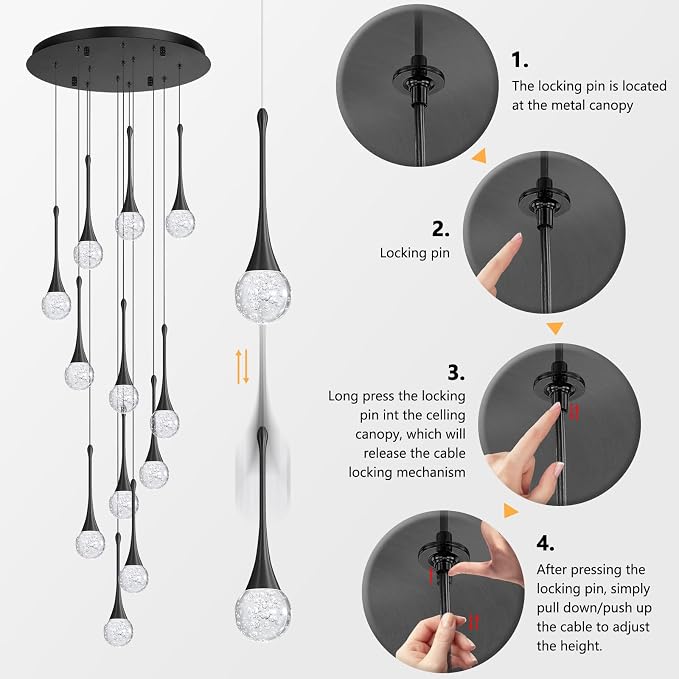 118 inches Modern Glam Crystal Chandelier for High Ceiling LED Dimmable Ceiling Pendant Light Staircase Foyer Enterway Living Room Chandelier Lighting Black 12 Lights