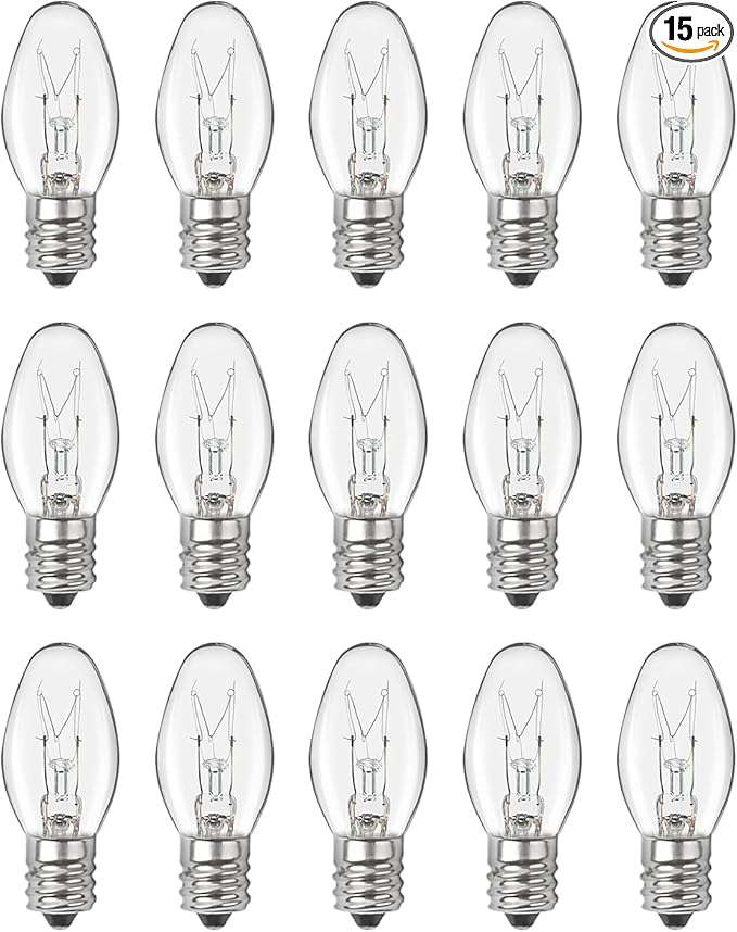 Night Light Bulb Warm White Replacement Bulbs - E12 Light Bulbs - 7Watt Incandescent Bulbs - 15 Packs, Warm White Glow - Dimmable (Night Light Bulbs 7 Watt)
