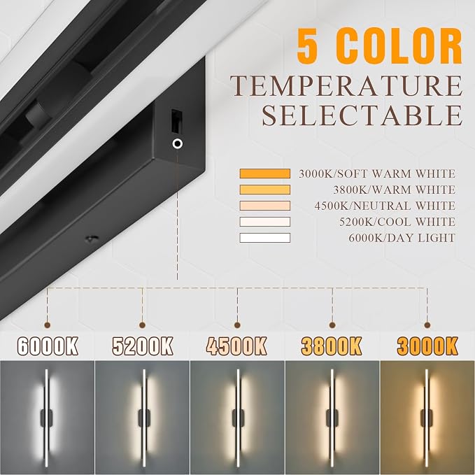Modern LED Vanity Light 48 Inches Long Black LED Wall Light Over Vanity Mirror Hardwired Wall Mount Lighting Fixture 5CCT(3000K/3800K/4500K/5200K/6000K) Dimmable Bathroom Wall Mount Lighting