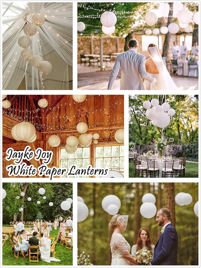 15pcs White Paper Lanterns Hanging Ball Lanterns for Birthday Wedding Bridal Baby Shower Art Class Home Outdoor Indoor Party Decoration (12 inch)