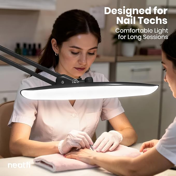 Neatfi XL 2200 Lumens 24W LED Desk Lamp – Shadow-Free Task Lighting | 4-Level Dimming | Home Office & Crafts Use | 20-Inch Wide Head (Space Gray, Non-CCT with Clamp)