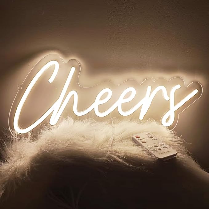 Upgraded Cheers Neon Sign with Timer Remote Control,5V USB Powered Cheers LED Signs for Home Pub,Birthday,Wedding,Bar Cart,Party 16.5 * 7in(Flash/Dimmable/Timmer)