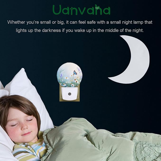 Floral Night Light Lamp Herbs and Wild Flowers Butterfly Daisy Chamomile Blossom LED Nightlights with Dusk-to-Dawn Sensor, Gifts for Girls Women Birthday Mother's Day