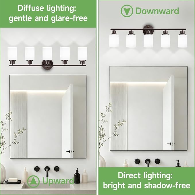 5-Light Bathroom Light Fixtures, Vanity Lights for Mirror with Textured Milky White Glass Shade, Modern Kitchen Light Fixtures Wall Sconce Light - E26 Base - Oil-Rubbed Bronze