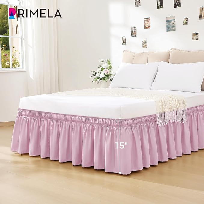 RIMELA Baby Purple Skirt Queen Size 15 Inch Drop, Elastic Bed Skirting for Bed Base and Frame, Bedding Dust Ruffle Easy to Install, Lightweight Wrap Around Adjustable Bedskirt