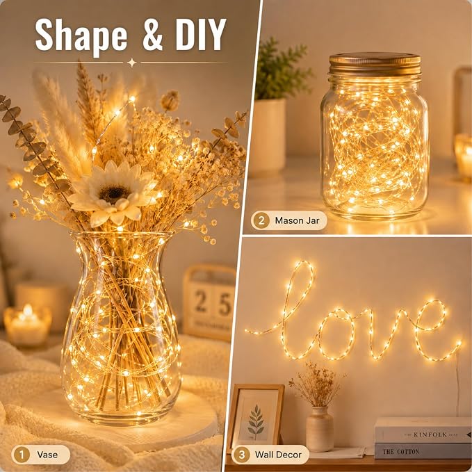 HXWEIYE 6 Pack Fairy Lights Battery Operated, 7ft 20LED | Mini Firefly Starry Lights, Mason Jar Light, For Indoor Outdoor Bottle Tree Wreath Wedding Halloween Thanksgiving, Warm White