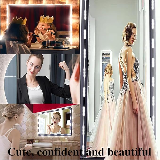 Hollywood Style Vanity Lights Kit, LED White 13.5ft Dimmable Mirror Lights,Vanity Lights for Mirror, Full Body Mirror, Vanity Mirror, Makeup Table & Bathroom Lighting(Mirror Not Include)