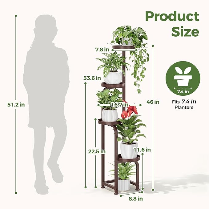 Bamworld Corner Plant Stand Indoor Outdoor Tall Metal Flower Pot Stands | 4 Tier Brown Heavy Duty Plant Shelf for Multiple Plants Patio Garden Balcony Living Room Bedroom(Patent Design)