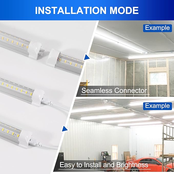 Led Shop Lights,4FT LED Light 50W 6000K 7000LM Led Daylight,Garage Light,Linkable Clear Cover Integrated V-Shape for Garage Warehouse Workbench Workshop(6-Pack)