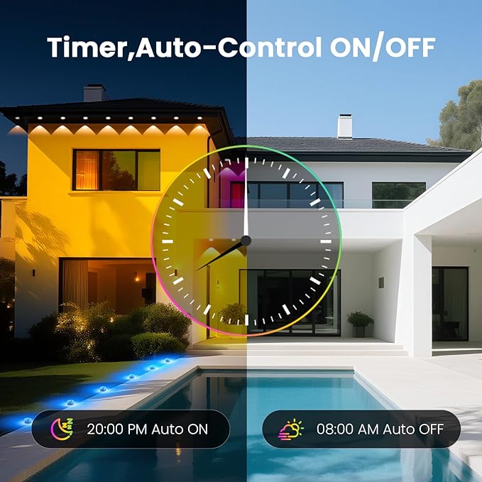 Outdoor Ground Lights 150 FT, Permanent Outdoor Lights for House with RGB Color Changing, Bluetooth Music Sync, IP67 Waterproof, Timer for Eaves and Landscape Lighting