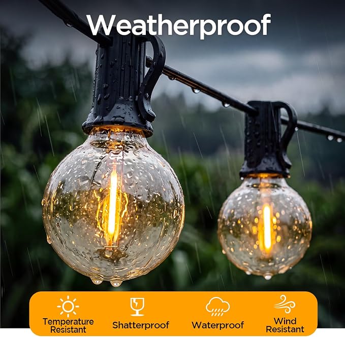 Nisocy 100FT Solar String Lights Outdoor, G40 Shatterproof Patio Lights with Upgraded Remote, Solar & USB Charging, Dusk to Dawn, Waterproof Hanging Bistro Lights for Backyard Garden RV Camping