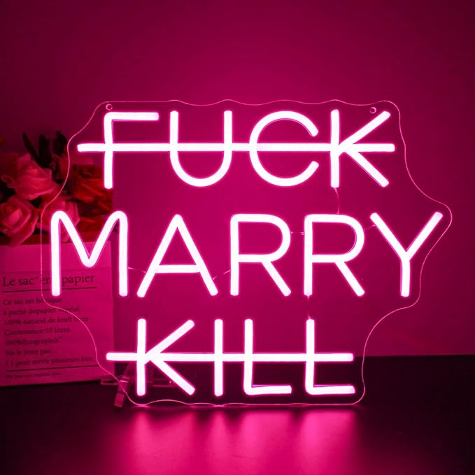Marry Neon Sign, HSJNJKFU Pink LED Light Neon Signs for Wall Decor Wedding, Proposal, Anniversary, Celebration, Party, Room Decor, Bar Beer Signs for Man Cave - USB Powered