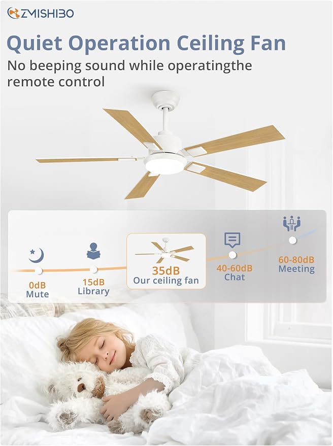 ZMISHIBO 52” Coastal Ceiling Fan with Light, Remote Control, White | High CFM Powerful Airflow, Quiet DC Motor, 3 CCT LED, Indoor/Covered Outdoor, Dual-Finish, Damp Rated